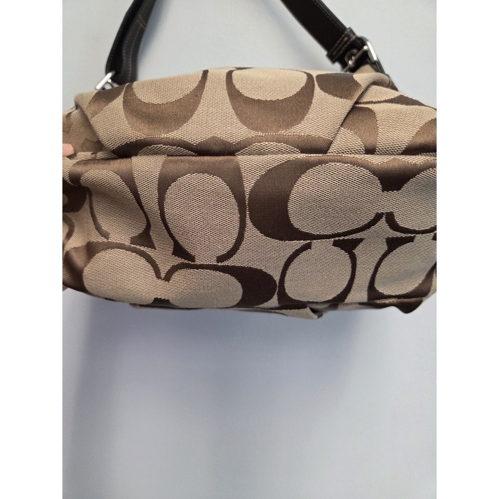 Coach Signature Canvas Hobo Shoulder Bag Crossbody Purse Logo Brown - Picture 7 of 16